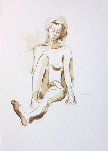 Seated Nude: February, 10 x 7, Walnut ink on paper ©Michelle Arnold Paine