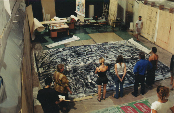 Drawing Marathon 2002 with Graham Nickson looking at life-sized transcription of Luca Signorelli's Damned in Hell