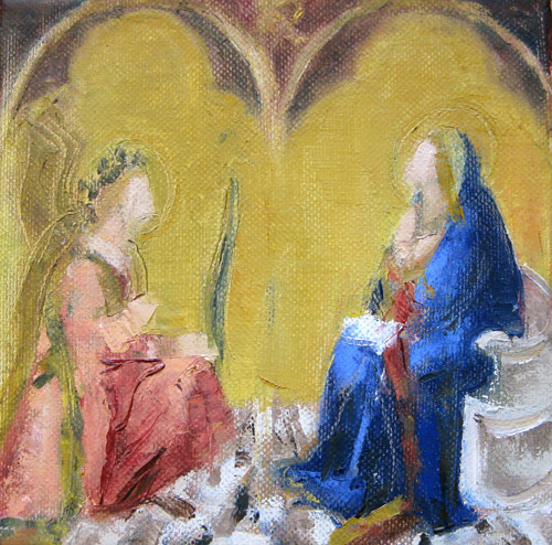 Oil painting Annunciation after Lorenzetti ©Michelle Arnold Paine 2012