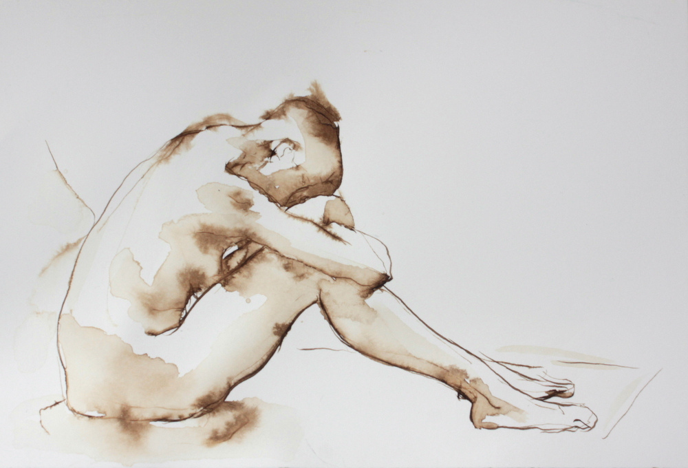 Natalie Retreating, figurative,10x7,price $125,pen and ink