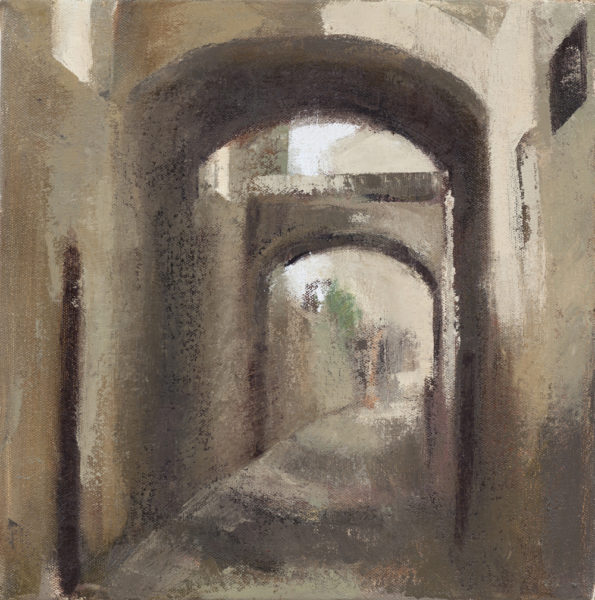 oil painting of medieval Assisi passageways