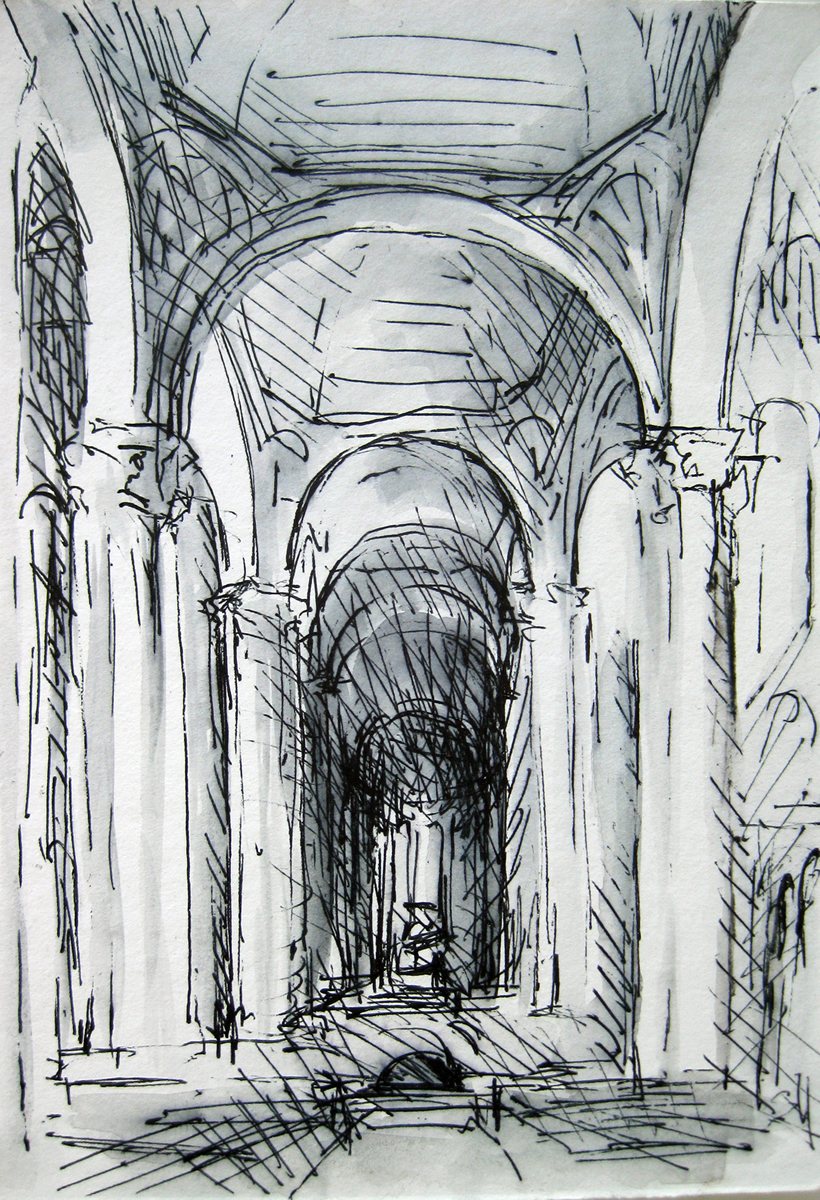 Church Interior Drawings: Waiting - Michelle Arnold Paine