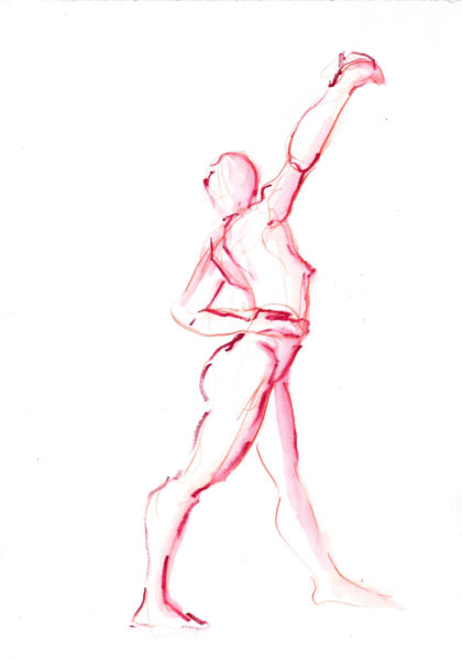red female figure drawing watercolor pencil by Michelle Arnold Paine