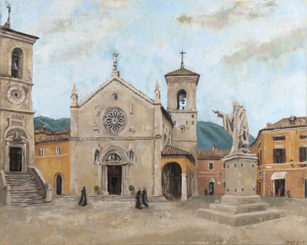 painting of basilica of norcia monks of norcia