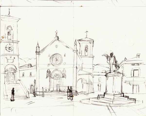 Drawing of the Basilica of Saint Benedict of Nursia by Michelle Arnold Paine