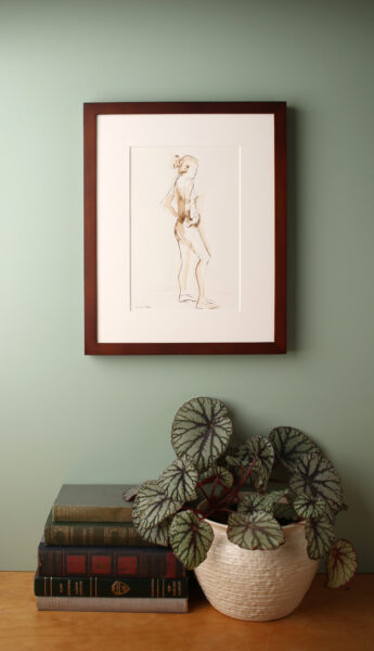 standing figure ink drawing framed