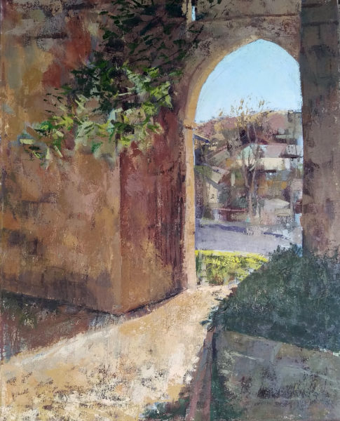 medieval gate oil painting by Michelle Arnold Paine