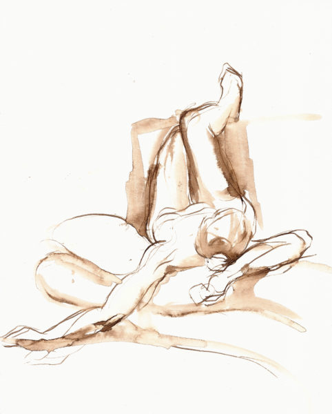 walnut ink figure drawing reclining female