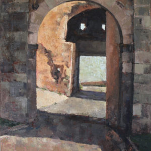 medieval gate orvieto oil painting