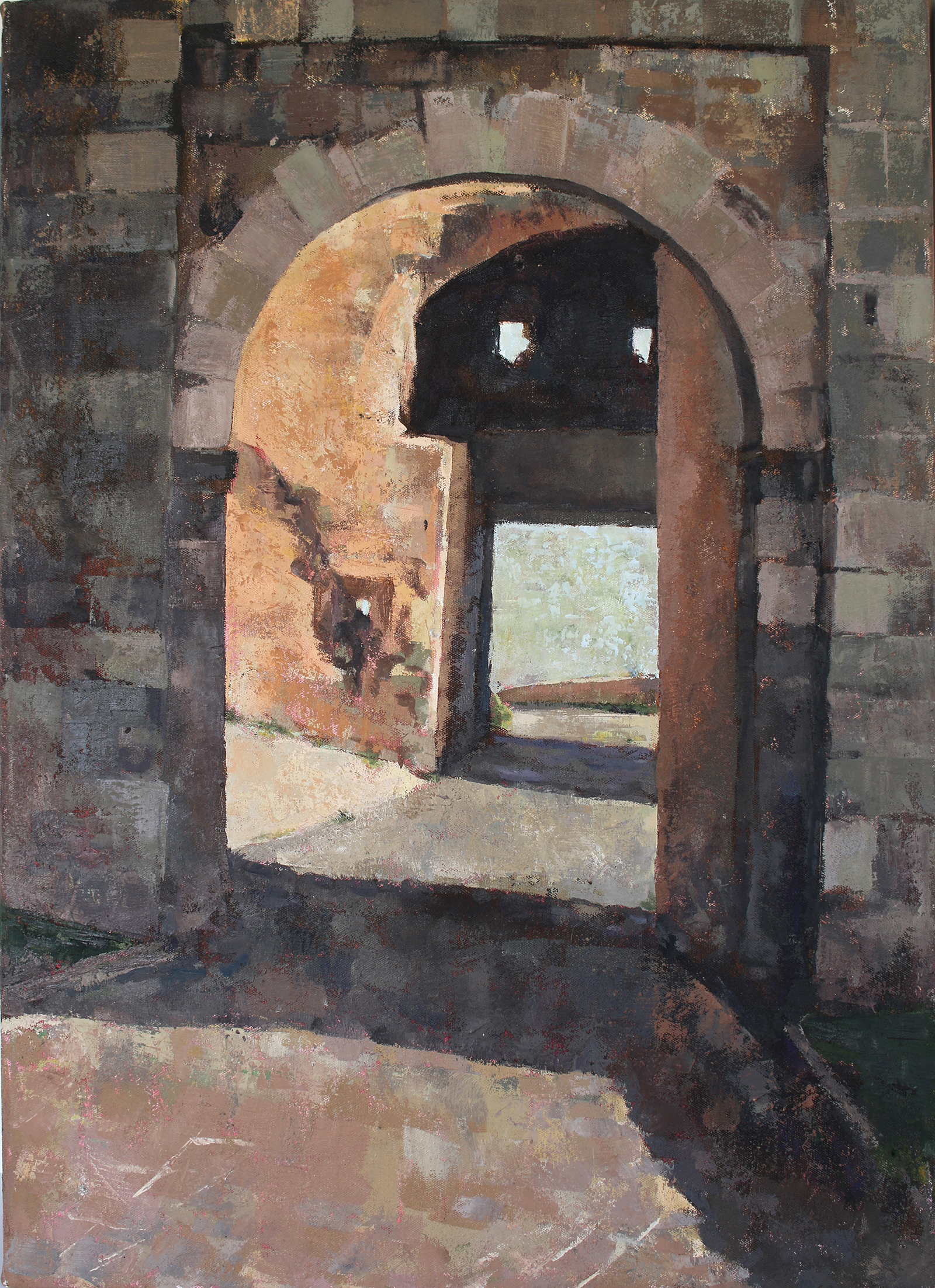 medieval gate orvieto oil painting