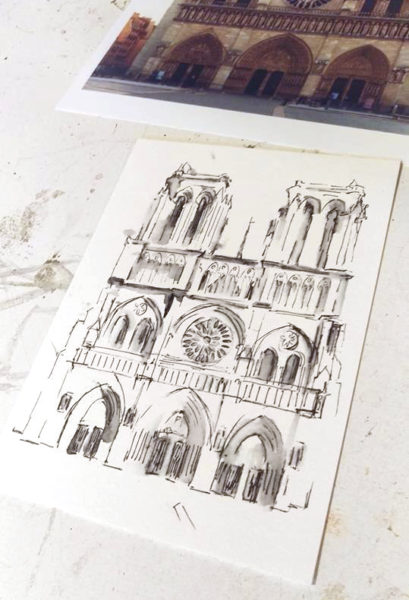 notre dame drawing in process
