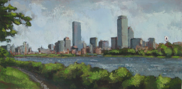 panoramic oil painting of boston skyline