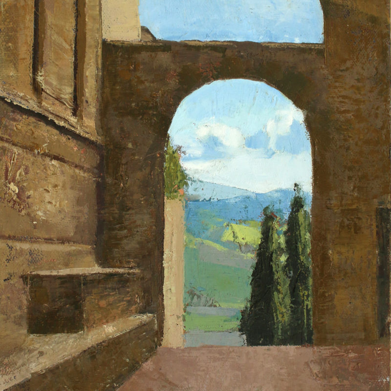 Oil painting of archway in Pienza, Tuscany, Italy by Michelle Arnold Paine