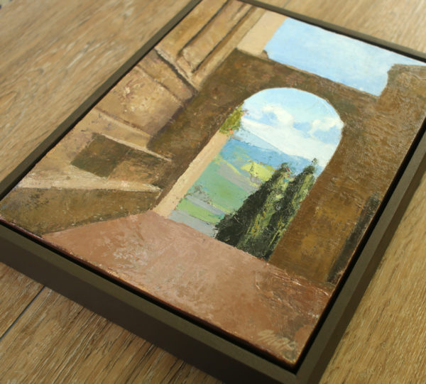 framed oil painting of pienza italy by michelle Arnold Paine