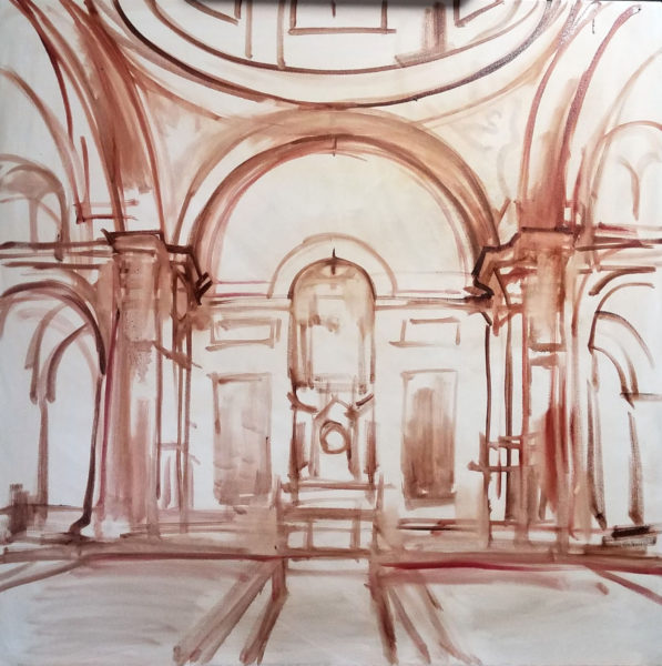 line drawing on canvas of Saint Matthew's Cathedral Washington DC by Michelle Arnold Paine