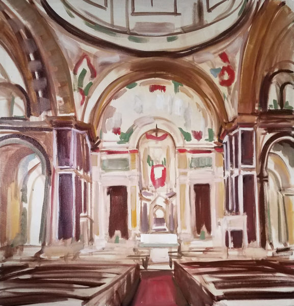 st matthew's cathedral oil painting in progress