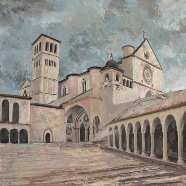 Oil painting of the Basilica of St. Francis from the Lower Piazza