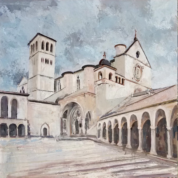 Oil Painting of Basilica of St. Francis of Assisi lower piazza