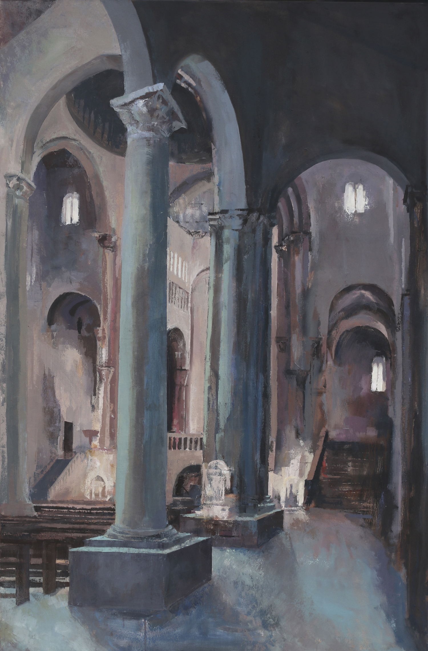 Oil Painting by Michelle Arnold Paine of Romanesque church Santa Maria della Pieve in Arezzo.