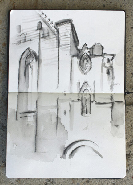 graphite drawing of the back of the Duomo of Orvieto ©Michelle Arnold Paine 