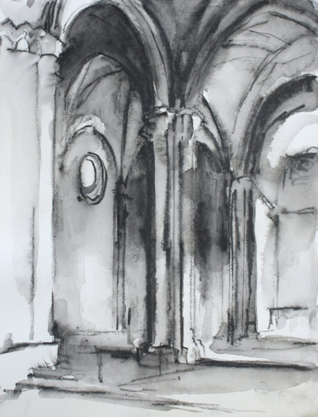 Graphite Drawing of the Italian church of Sant'Andrea in Orvieto. ©Michelle Arnold Paine
