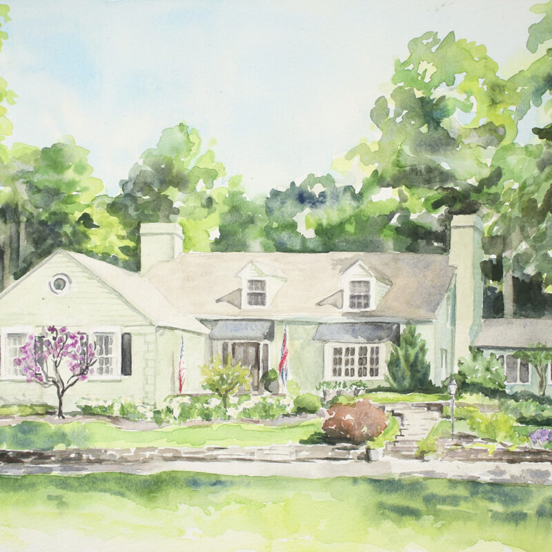 custom house portrait watercolor painting of a cape cod style Ohio home