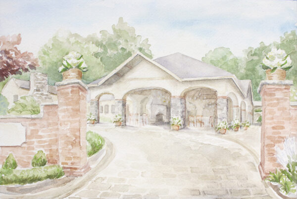 Watercolor painting of The Old Barn Inn in St. Albans, Missouri.